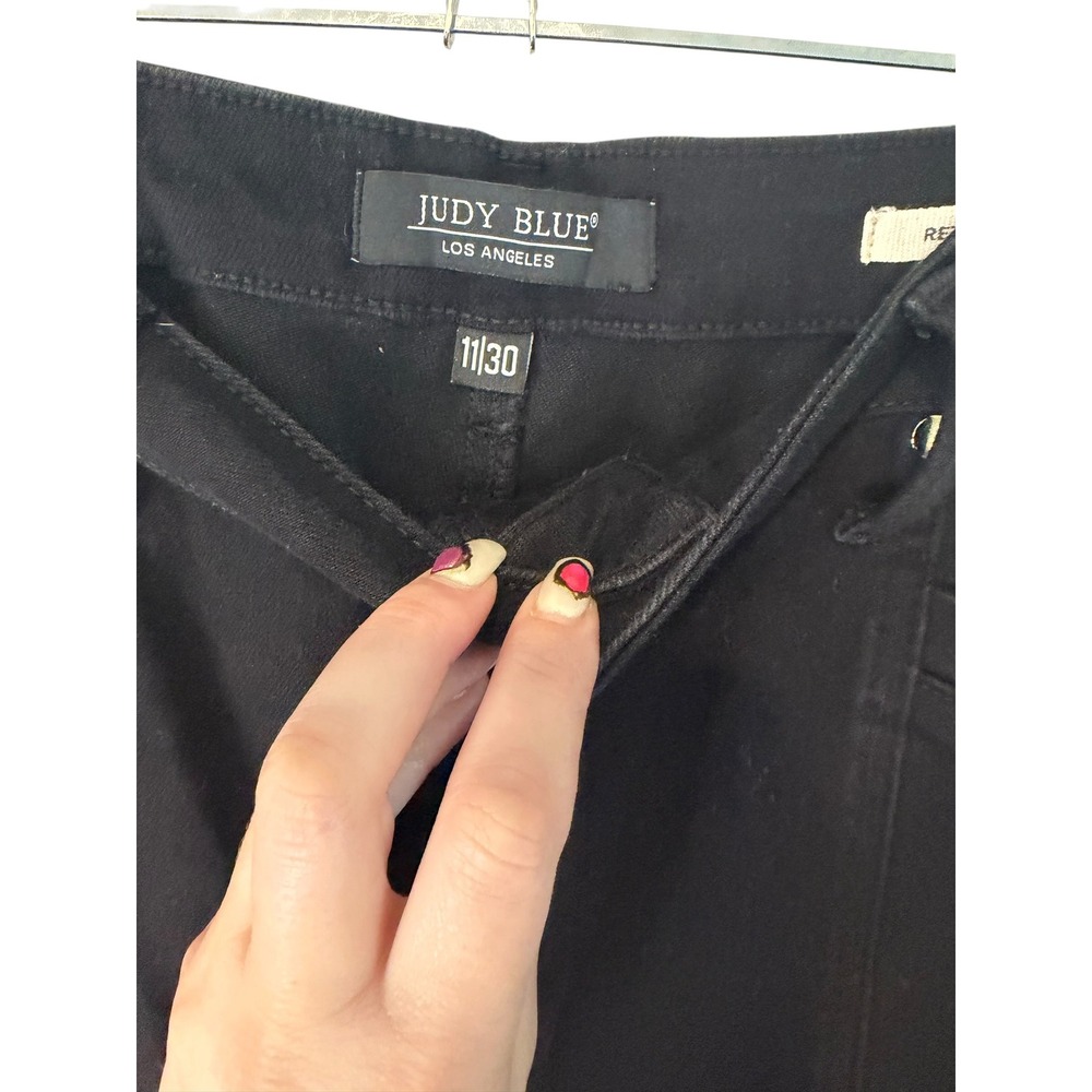 Judy Blue Retro Wide Leg High Rise Seamed Black Denim Jeans 11/30 Cut Hem - Picture 5 of 13